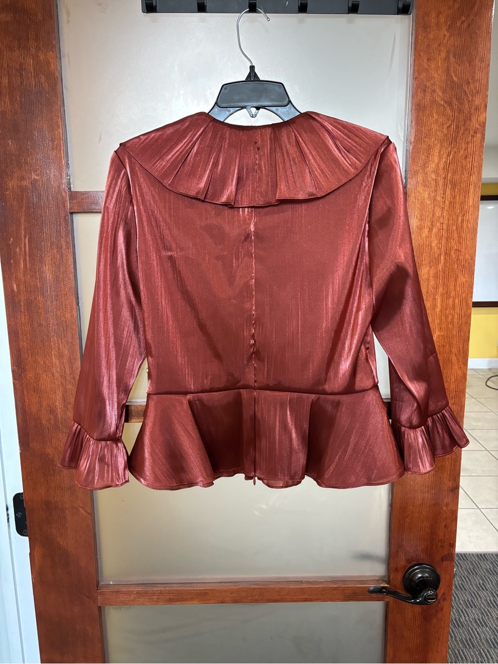 Cachet Rust Satin Ruffle Blouse - Picture 3 of 4